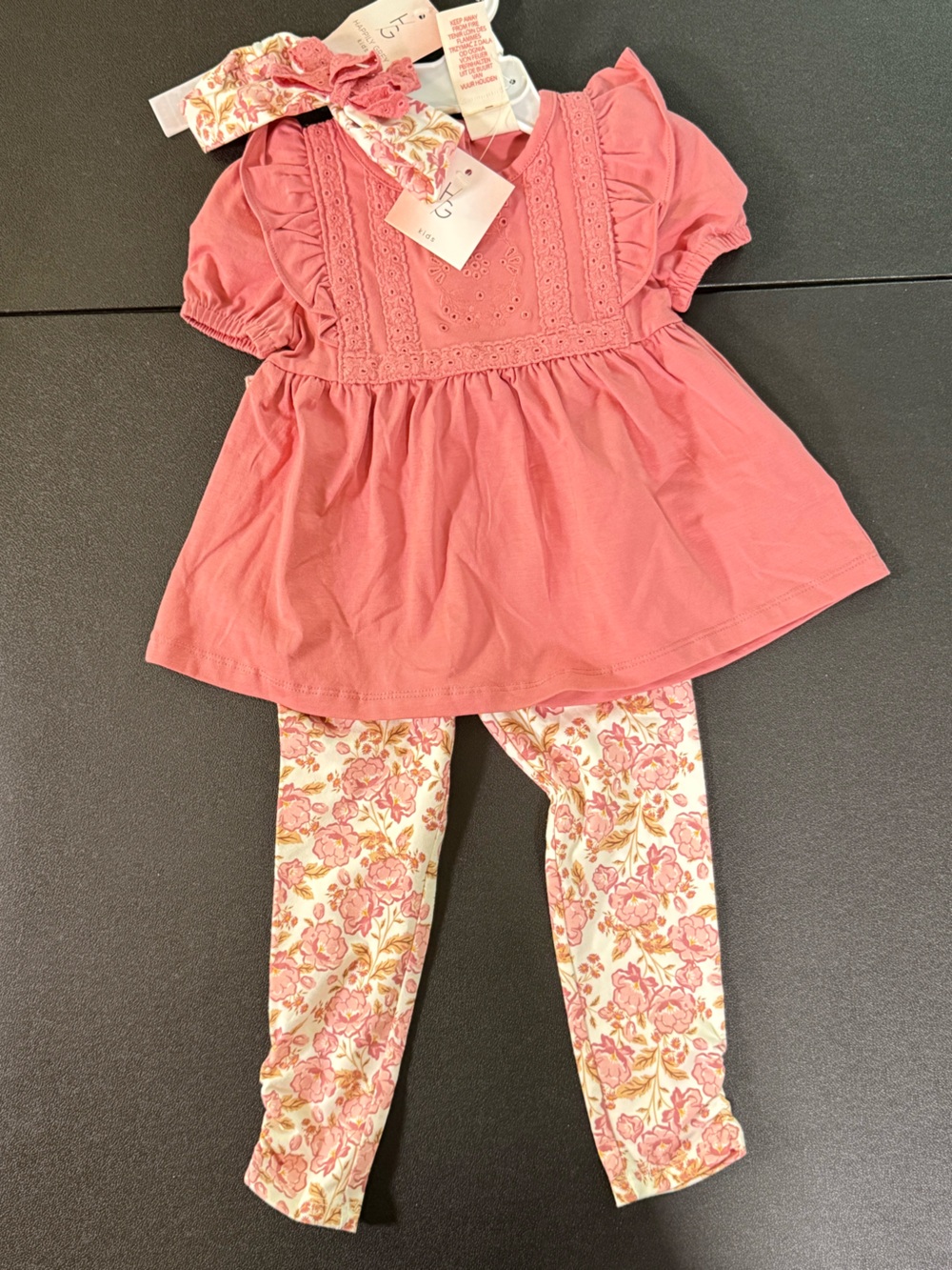 18m NWT Pink Eyelet Flutter Sleeve Top & Floral Leggings Set